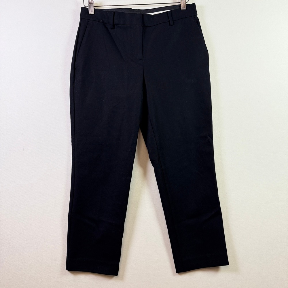 ANN TAYLOR Black Petite Curvy Stretch Cotton Straight Leg Pants‎ 4P